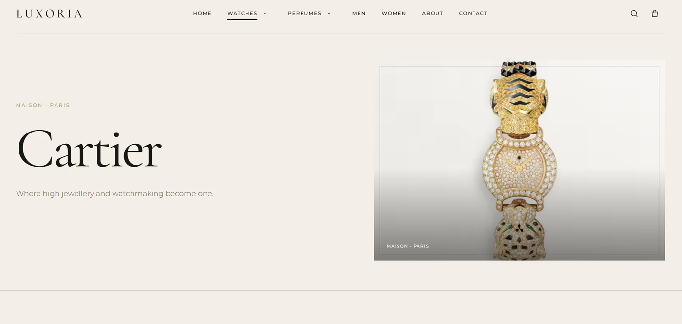 Luxoria Cartier watch feature screen