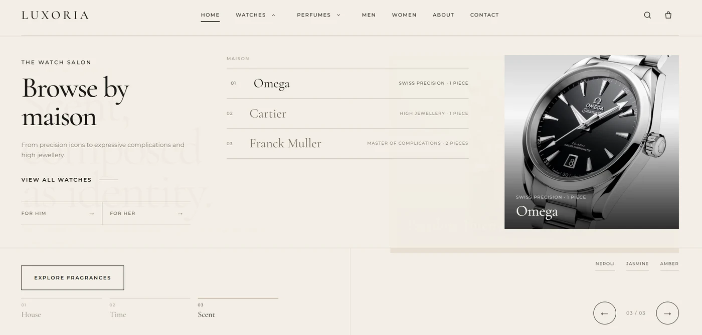 Luxoria watch maison browsing screen